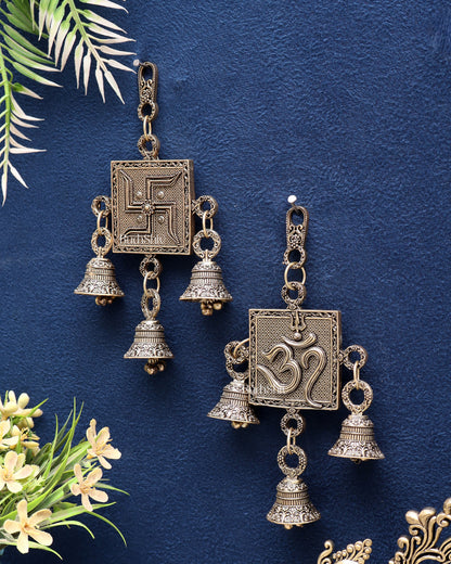 Auspicious Brass Wall Hanging Combo – Om & Swastik 6.5"