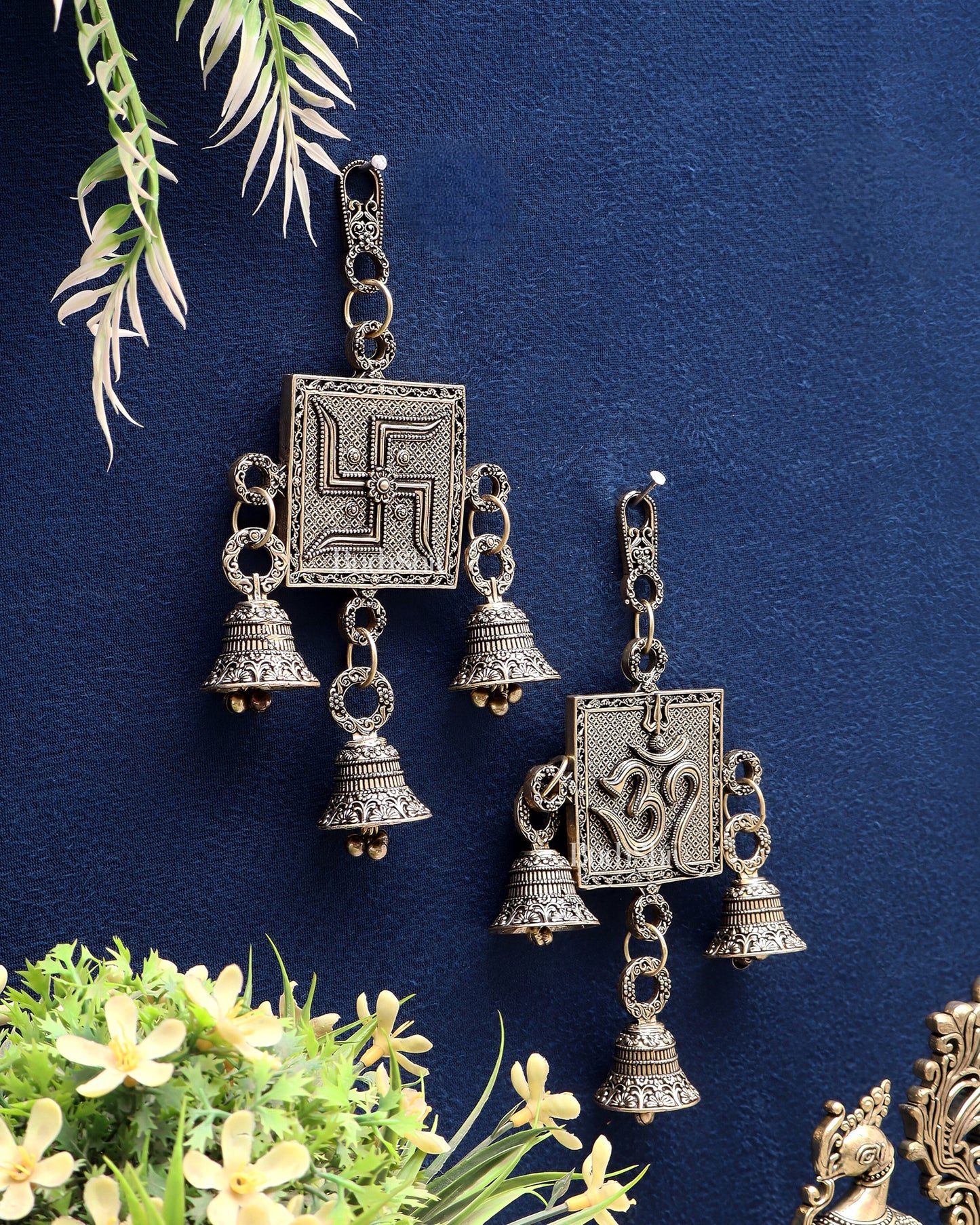 Auspicious Brass Wall Hanging Combo – Om & Swastik 6.5"