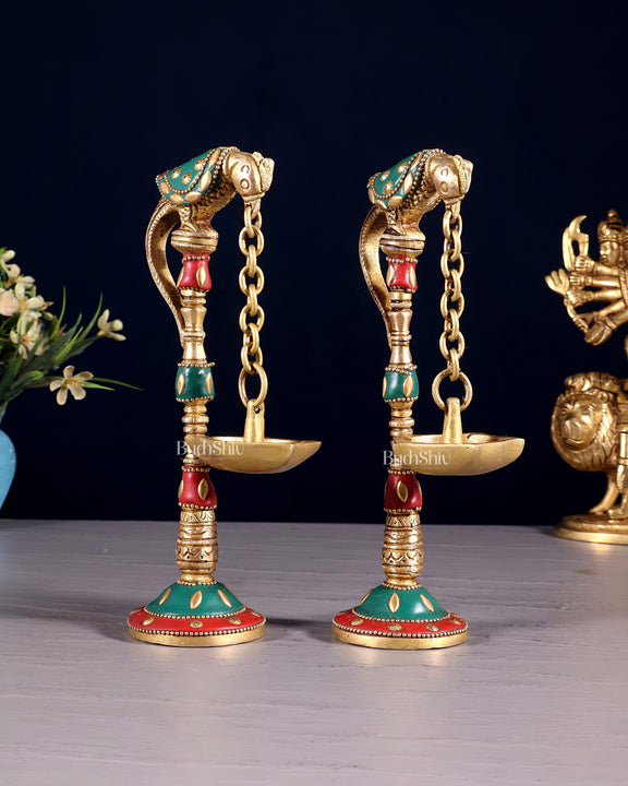 Brass Parrot lamps with stonework 7"