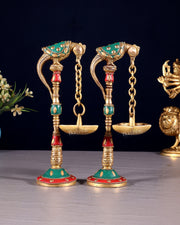 Brass Parrot lamps with stonework 7"