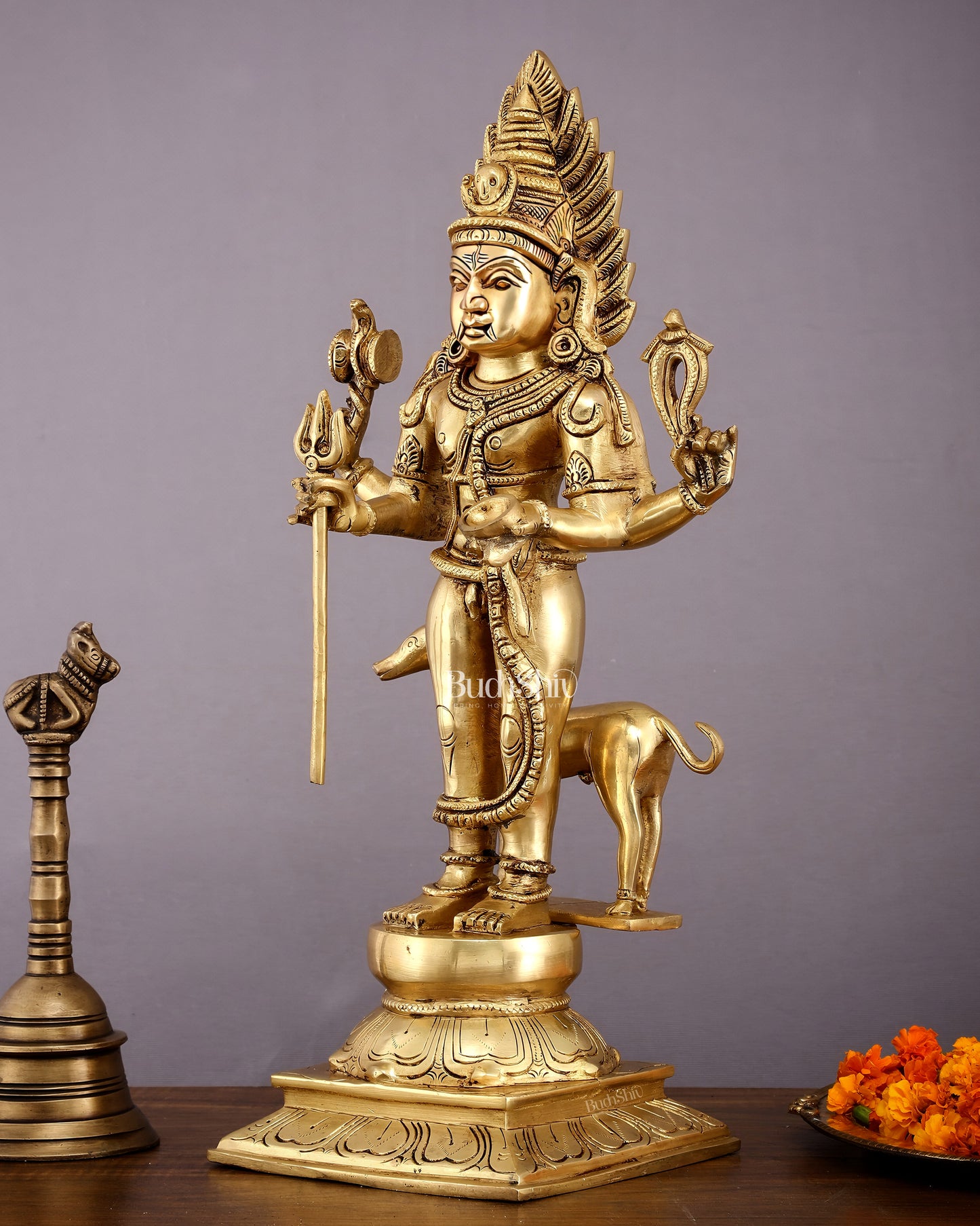 Pure Brass Large Kaal Bhairava Idol - 18.5 Inch Bhairo Baba Statue