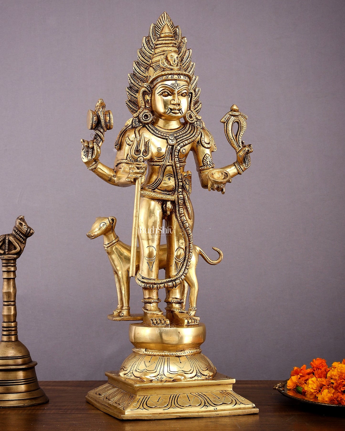 Pure Brass Large Kaal Bhairava Idol - 18.5 Inch Bhairo Baba Statue