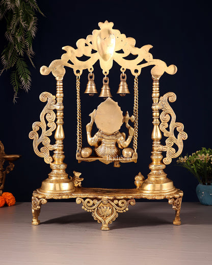 Handcrafted Ganesha on a Swing idol - Superfine Brass, 20"