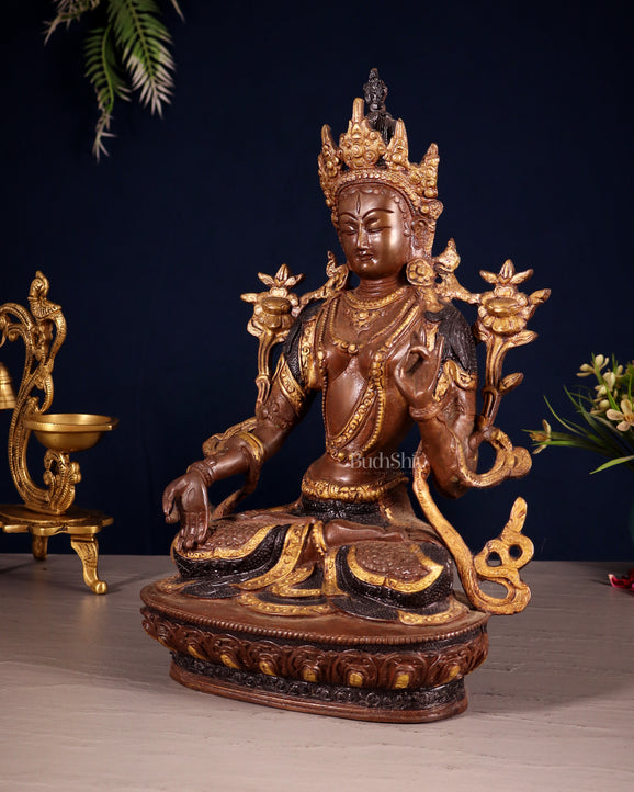 White Tara Pure Brass Statue – Nepalese Copper Tone | 12"