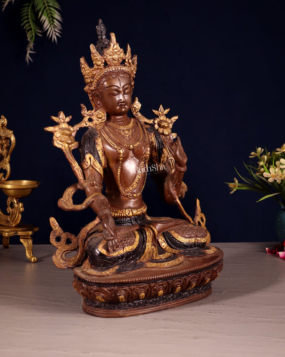 White Tara Pure Brass Statue – Nepalese Copper Tone | 12"