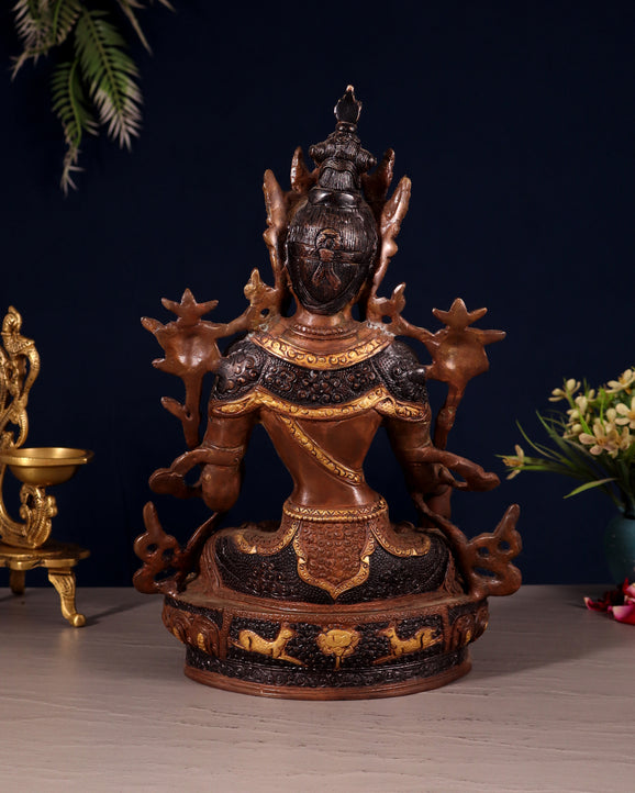 White Tara Pure Brass Statue – Nepalese Copper Tone | 12"