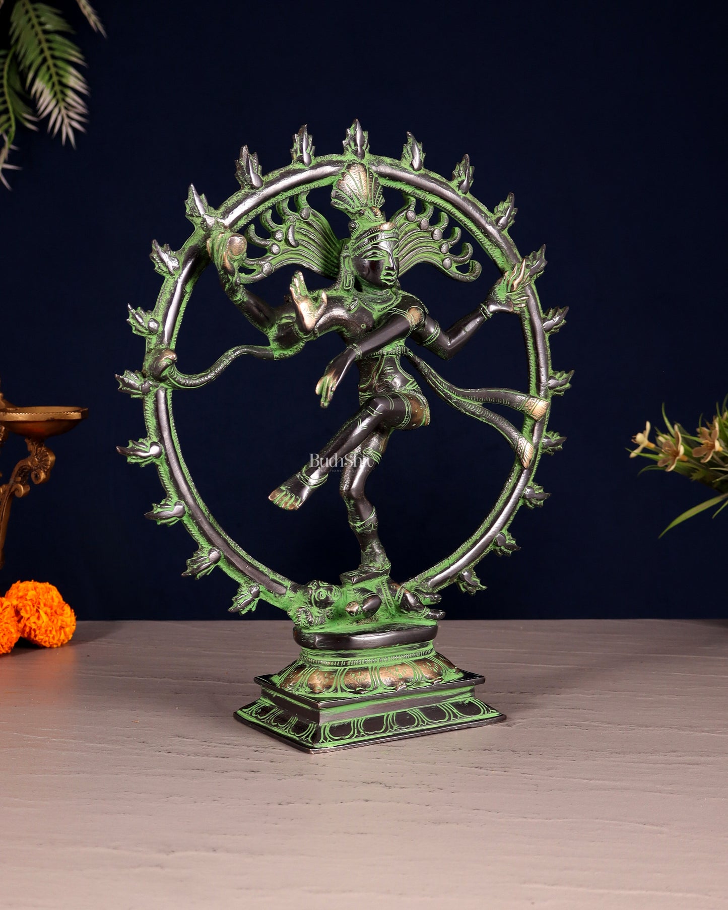 Vintage Nataraja Brass Statue – Black & Green Tone | 11.5"