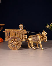 Pure Brass Indian Villager Bullock Cart – Traditional Showpiece & Gift 11" wide.