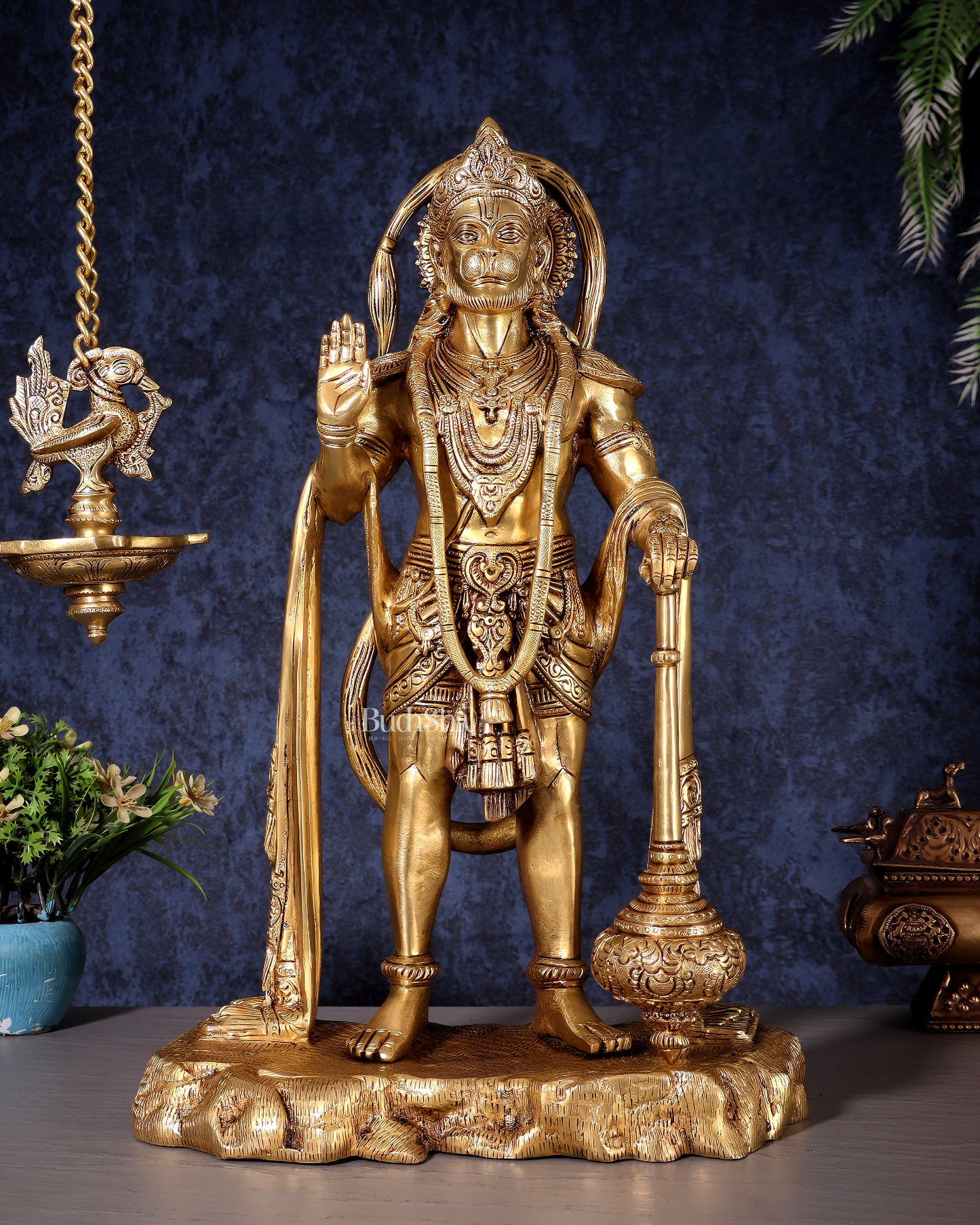 Pure Brass Standing Hanuman Statue - 18" enhanced carvings