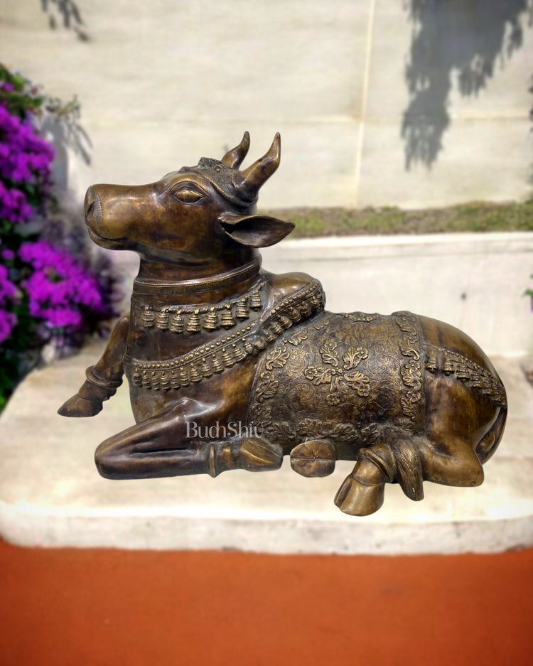 Brass Large Nandi Sculpture 34 inch vintage tone