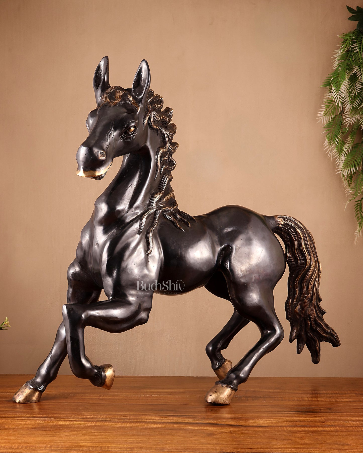Large Brass Galloping Horse Showpiece Black Tone Finish 30"