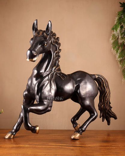 Large Brass Galloping Horse Showpiece Black Tone Finish 30"