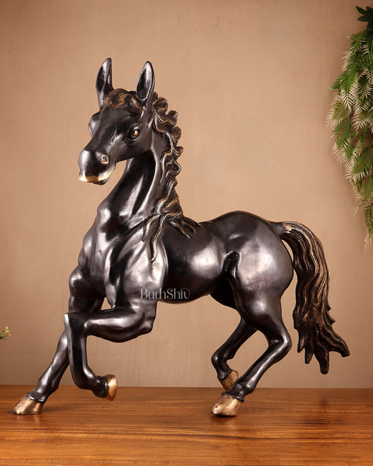 Large Brass Galloping Horse Showpiece Black Tone Finish 30"