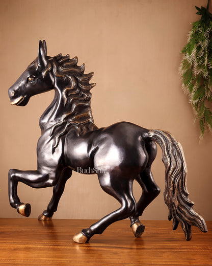 Large Brass Galloping Horse Showpiece Black Tone Finish 30"