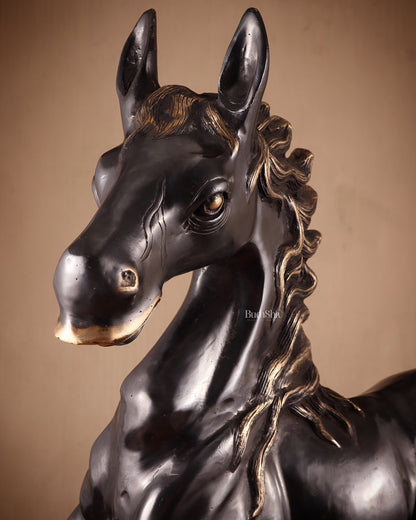 Large Brass Galloping Horse Showpiece Black Tone Finish 30"