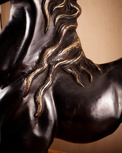 Large Brass Galloping Horse Showpiece Black Tone Finish 30"
