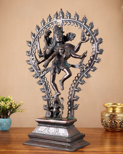 Pure Brass Eight-Armed Nataraja Statue – Antique Bronze Tone 21.5"