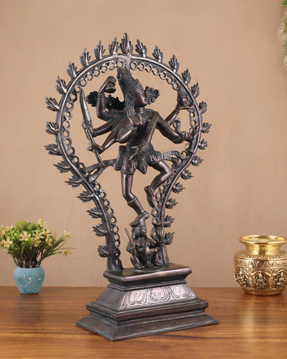 Pure Brass Eight-Armed Nataraja Statue – Antique Bronze Tone 21.5"