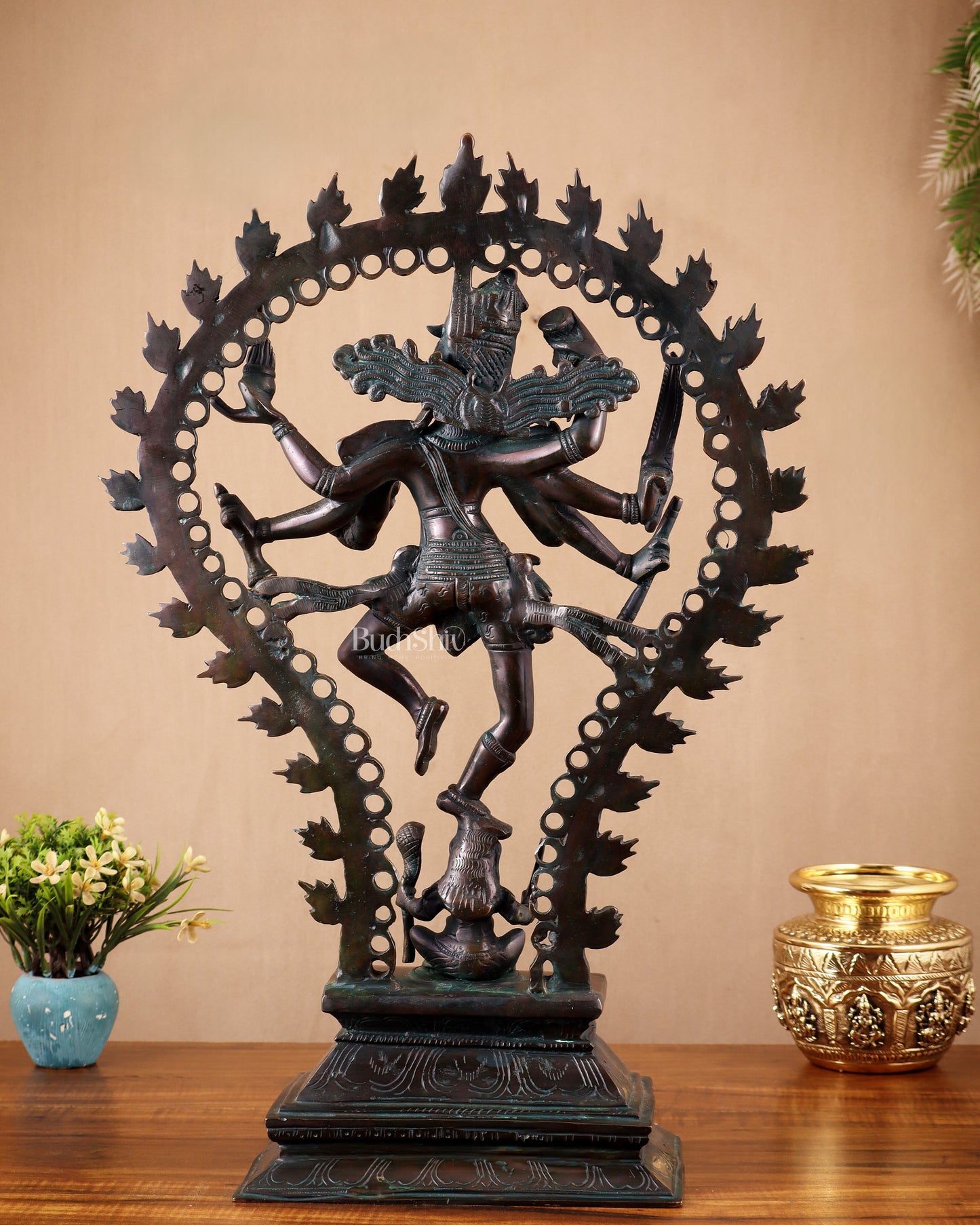 Pure Brass Eight-Armed Nataraja Statue – Antique Bronze Tone 21.5"