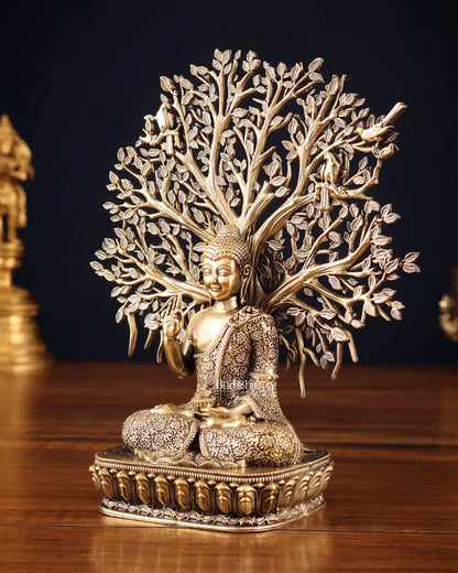 Superfine Brass Lord Buddha with Bodhi Tree Idol 6.5"
