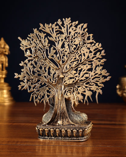 Superfine Brass Lord Buddha with Bodhi Tree Idol 6.5"