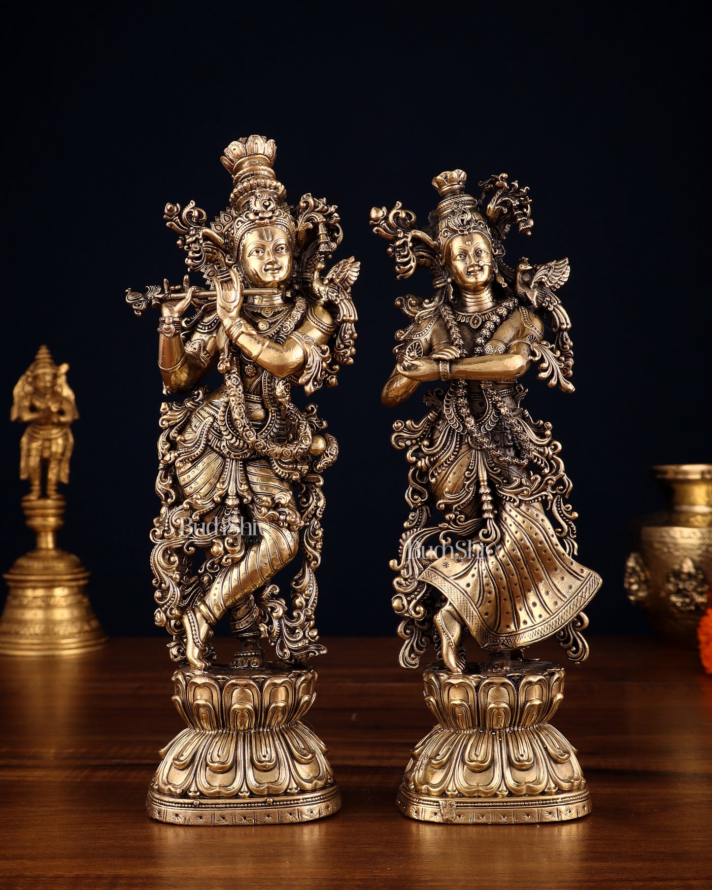 Pure Brass Superfine Radha Krishna Intricate Idol 11.5"