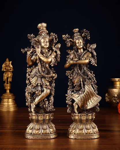 Pure Brass Superfine Radha Krishna Intricate Idol 11.5"