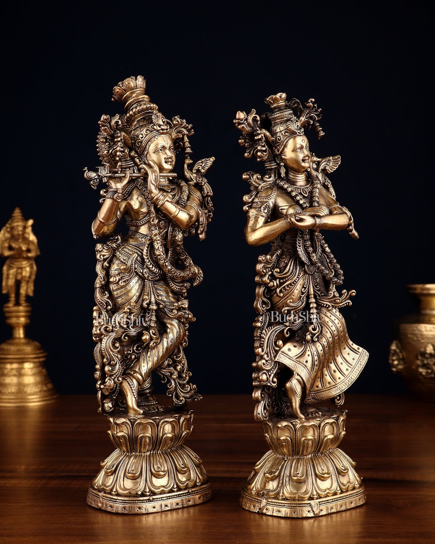 Pure Brass Superfine Radha Krishna Intricate Idol 11.5"
