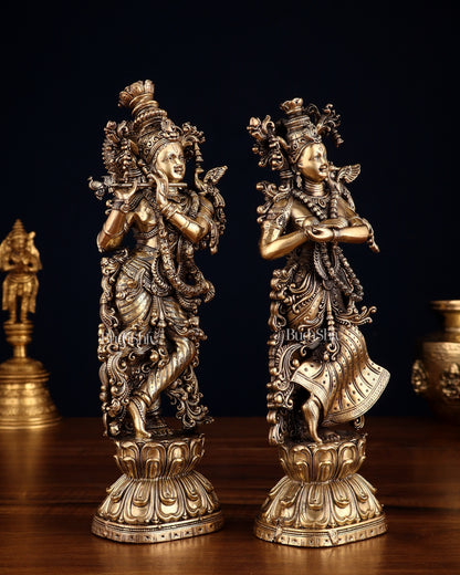 Pure Brass Superfine Radha Krishna Intricate Idol 11.5"