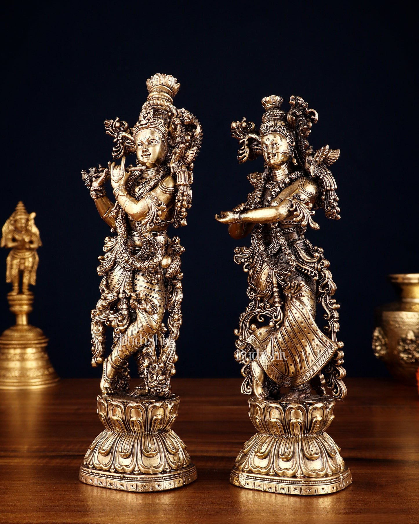 Pure Brass Superfine Radha Krishna Intricate Idol 11.5"