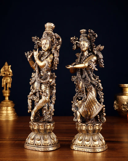 Pure Brass Superfine Radha Krishna Intricate Idol 11.5"