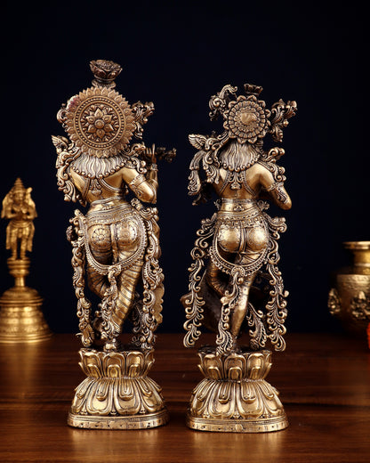 Pure Brass Superfine Radha Krishna Intricate Idol 11.5"
