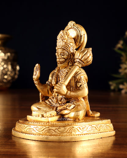 Pure Brass Lord Hanuman Idol in Blessing Mudra – 4"