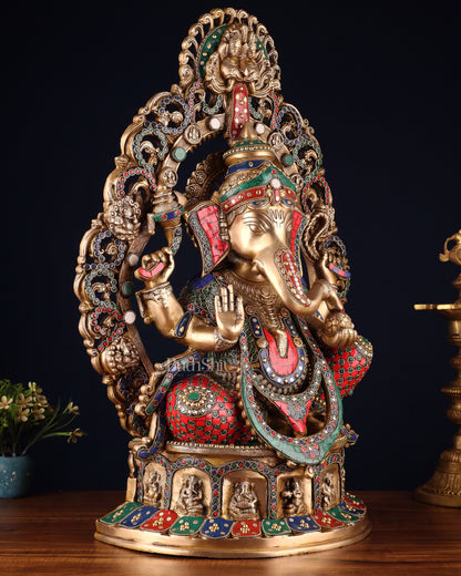 Brass Handcrafted Superfine Lord Ganesha Statue - 26 inch with stonework