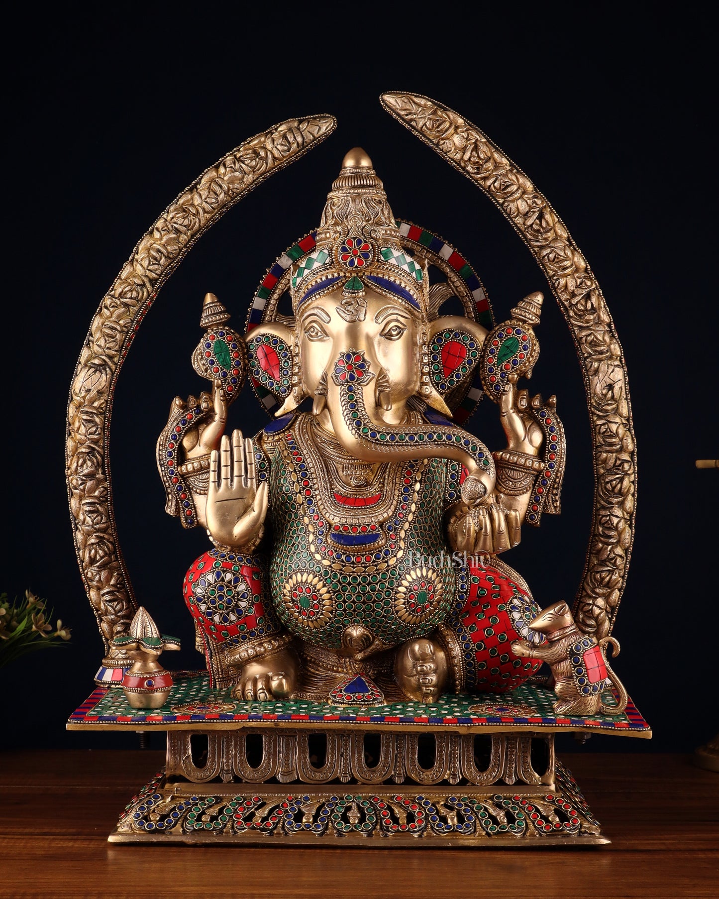 Handcrafted Superfine Brass Ganapathi Statue 22 inch stonework