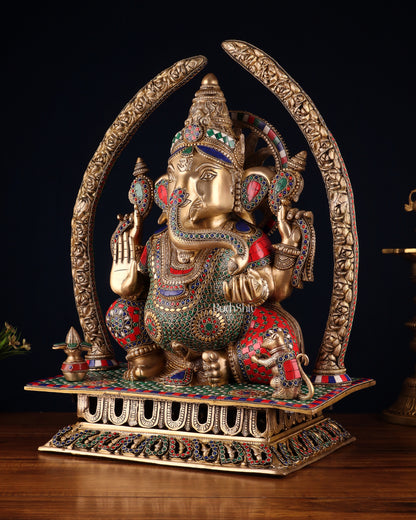 Handcrafted Superfine Brass Ganapathi Statue 22 inch stonework
