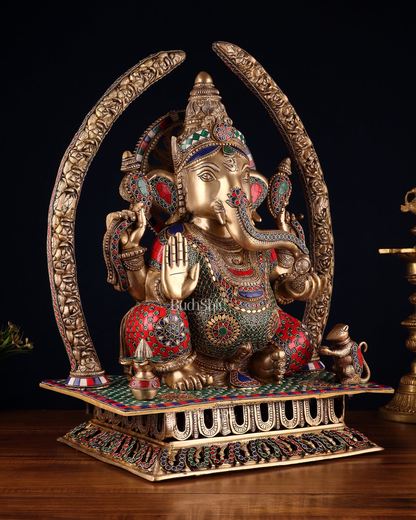 Handcrafted Superfine Brass Ganapathi Statue 22 inch stonework