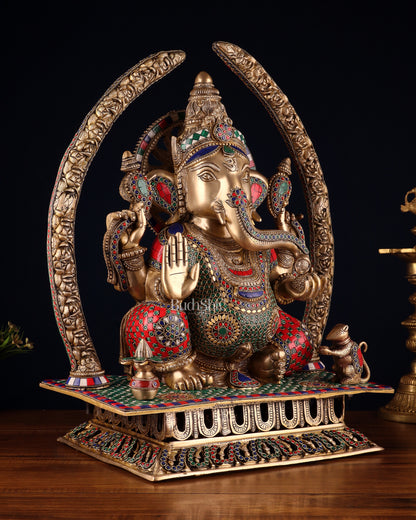 Handcrafted Superfine Brass Ganapathi Statue 22 inch stonework