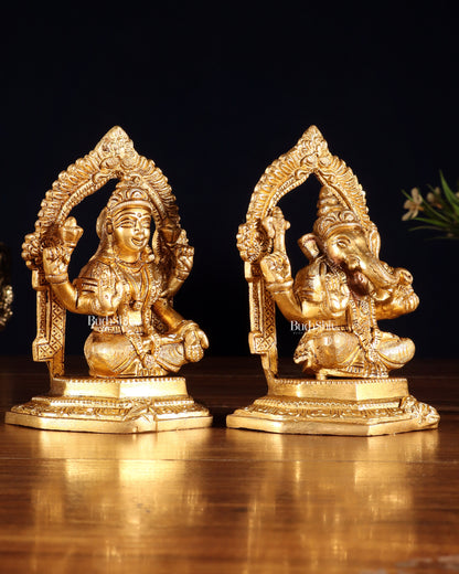 Pure Brass Lord Ganesha & Goddess Lakshmi Idols – Handcrafted Divine Pair 5"