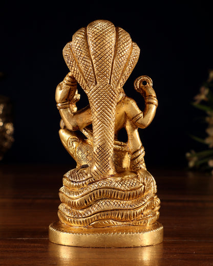 Brass Lord Vishnu Seated on Sheshanaaga – Handcrafted Idol 4.5"