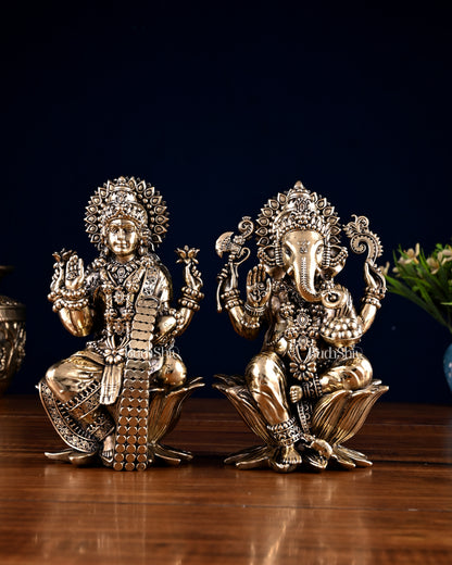 Brass Superfine Ganesha Lakshmi Idol Pair – 7 Inch