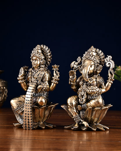 Brass Superfine Ganesha Lakshmi Idol Pair – 7 Inch