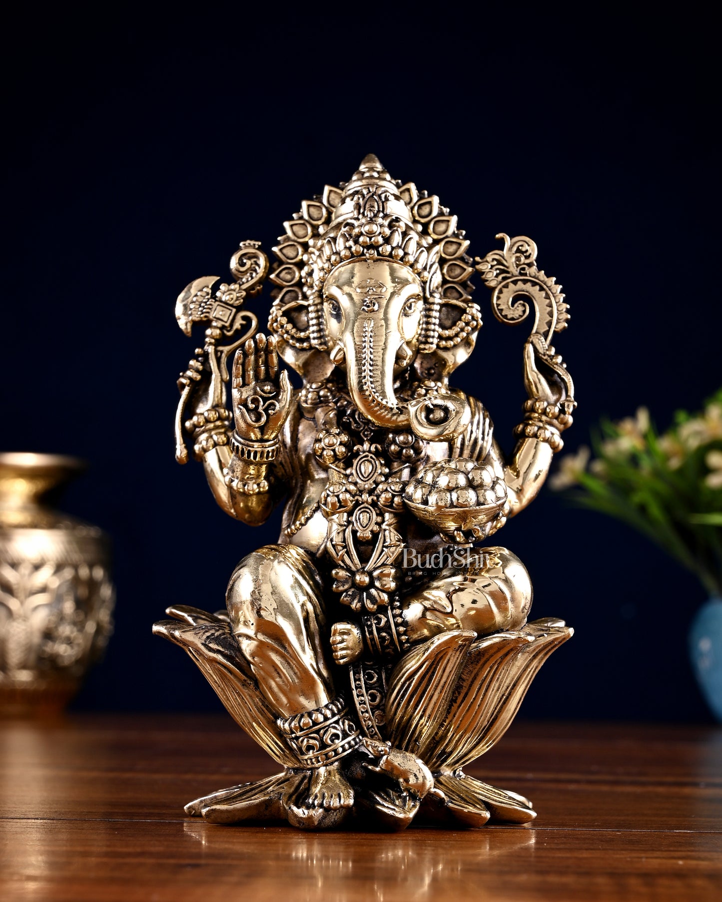 Brass Superfine Ganesha Lakshmi Idol Pair – 7 Inch
