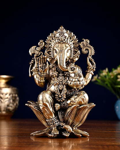 Brass Superfine Ganesha Lakshmi Idol Pair – 7 Inch