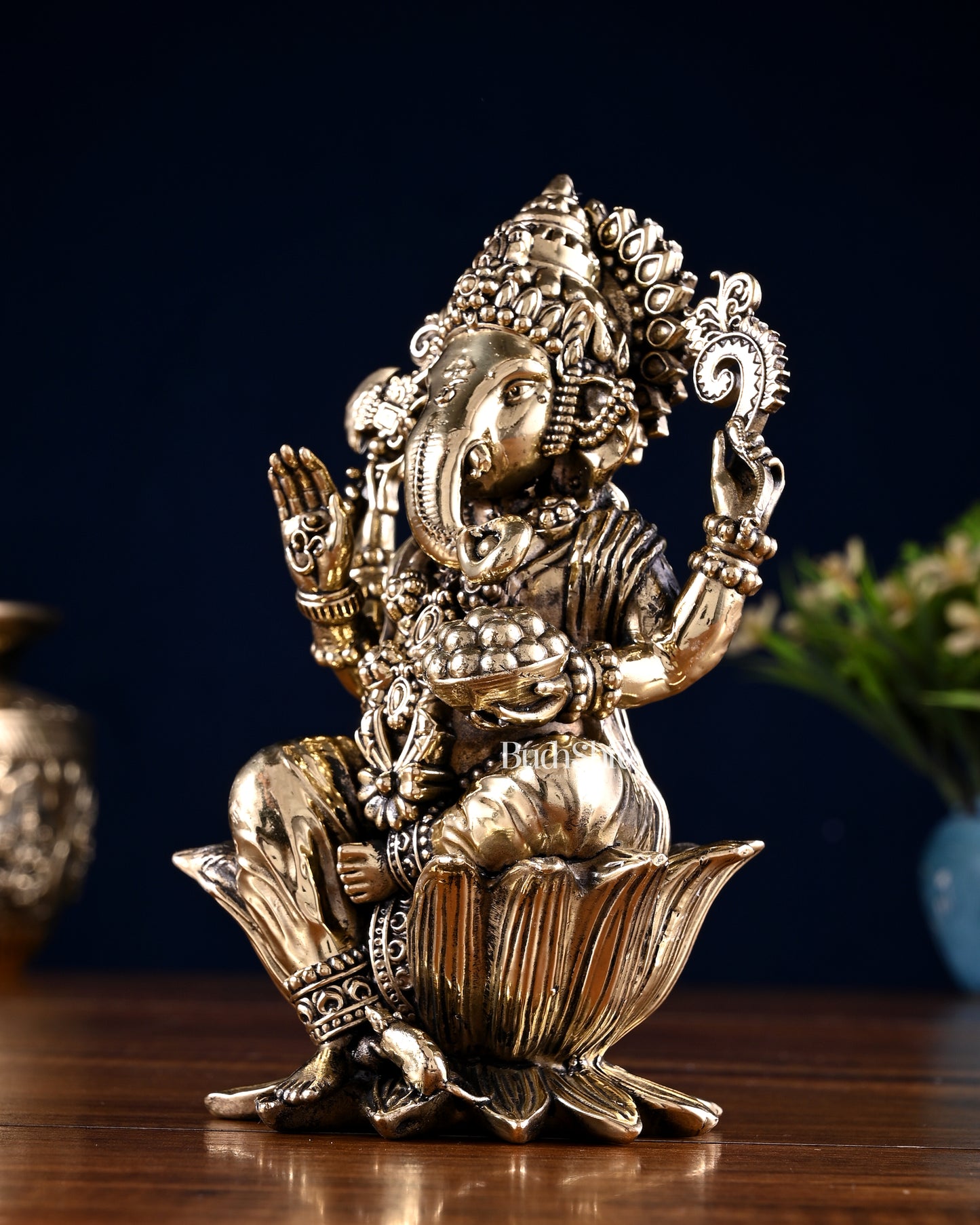 Brass Superfine Ganesha Lakshmi Idol Pair – 7 Inch