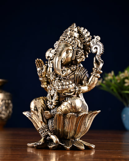 Brass Superfine Ganesha Lakshmi Idol Pair – 7 Inch