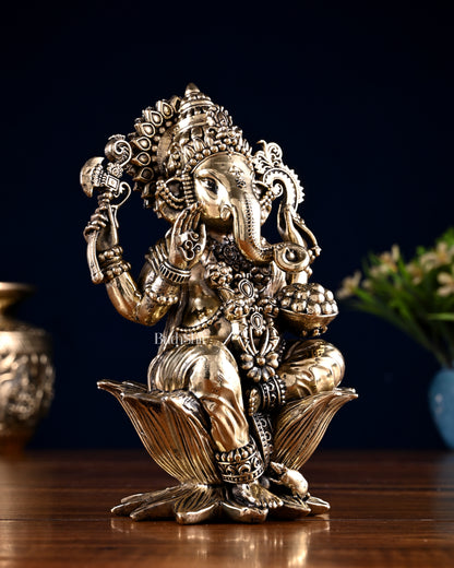 Brass Superfine Ganesha Lakshmi Idol Pair – 7 Inch