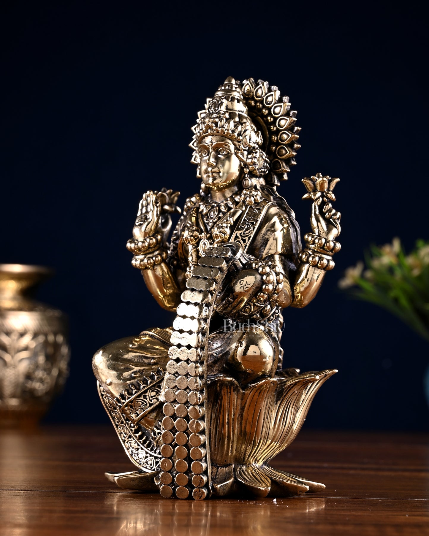 Brass Superfine Ganesha Lakshmi Idol Pair – 7 Inch