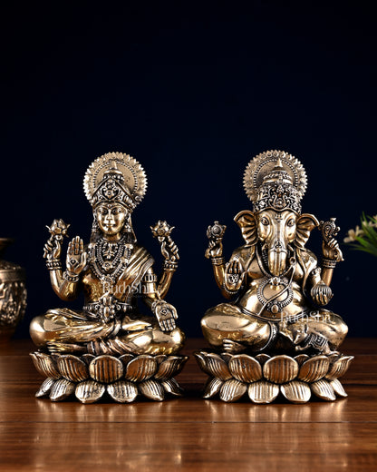 Brass Superfine Ganesha Lakshmi Idol Pair – 7 Inch