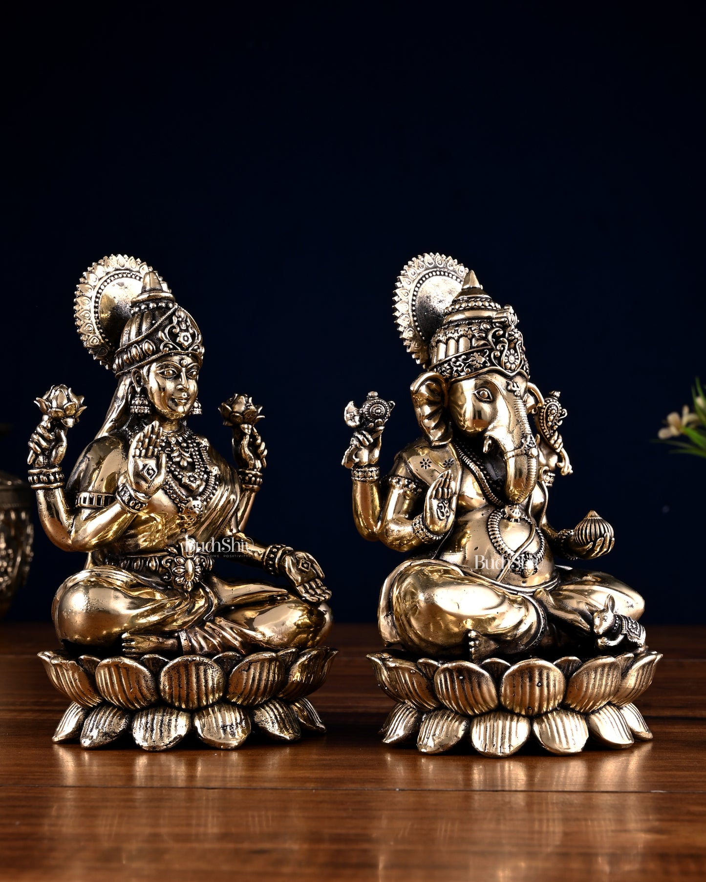 Brass Superfine Ganesha Lakshmi Idol Pair – 7 Inch
